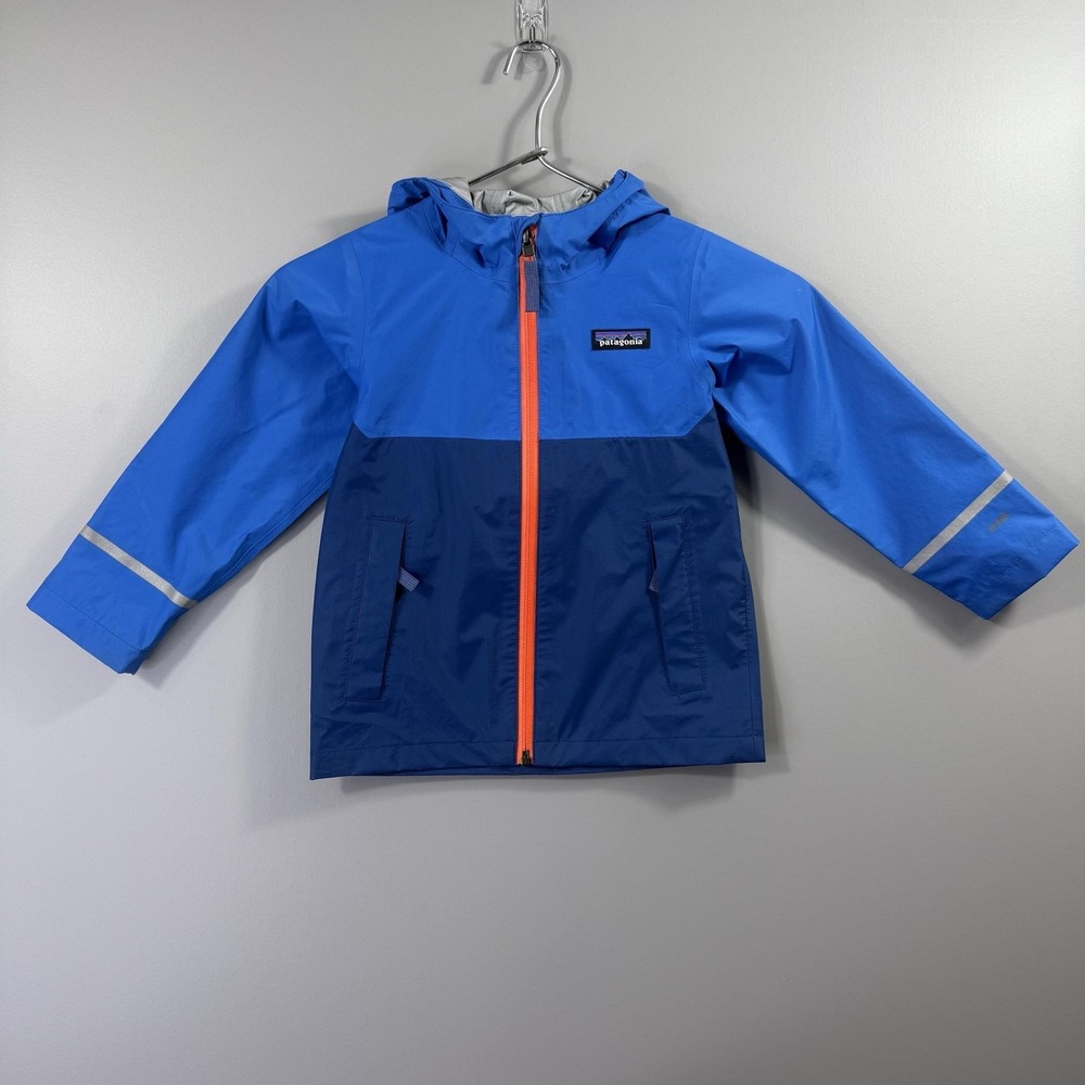 Patagonia Rain Jacket Boys 3T Blue Hooded H2No Waterproof Full Zip Coat